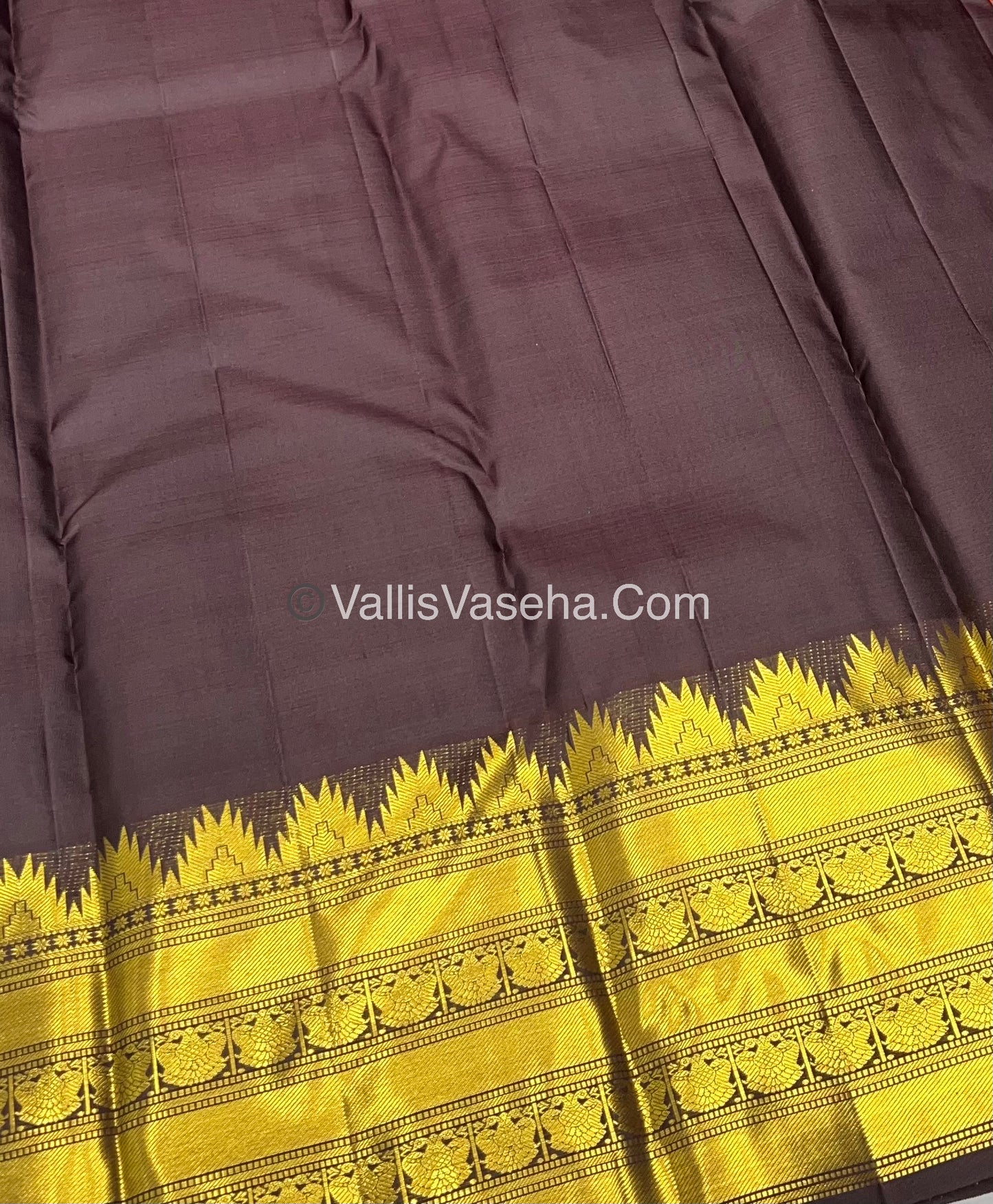 Pure Kanchipuram Silk Saree - Dark Rust Orange With Wine Brown Combo - VVPS012
