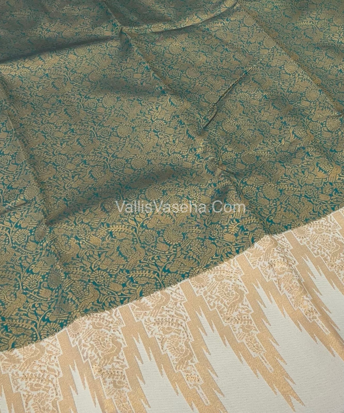 Kanchi Semi Silk - Ramar Green with Cream - VVKSS003