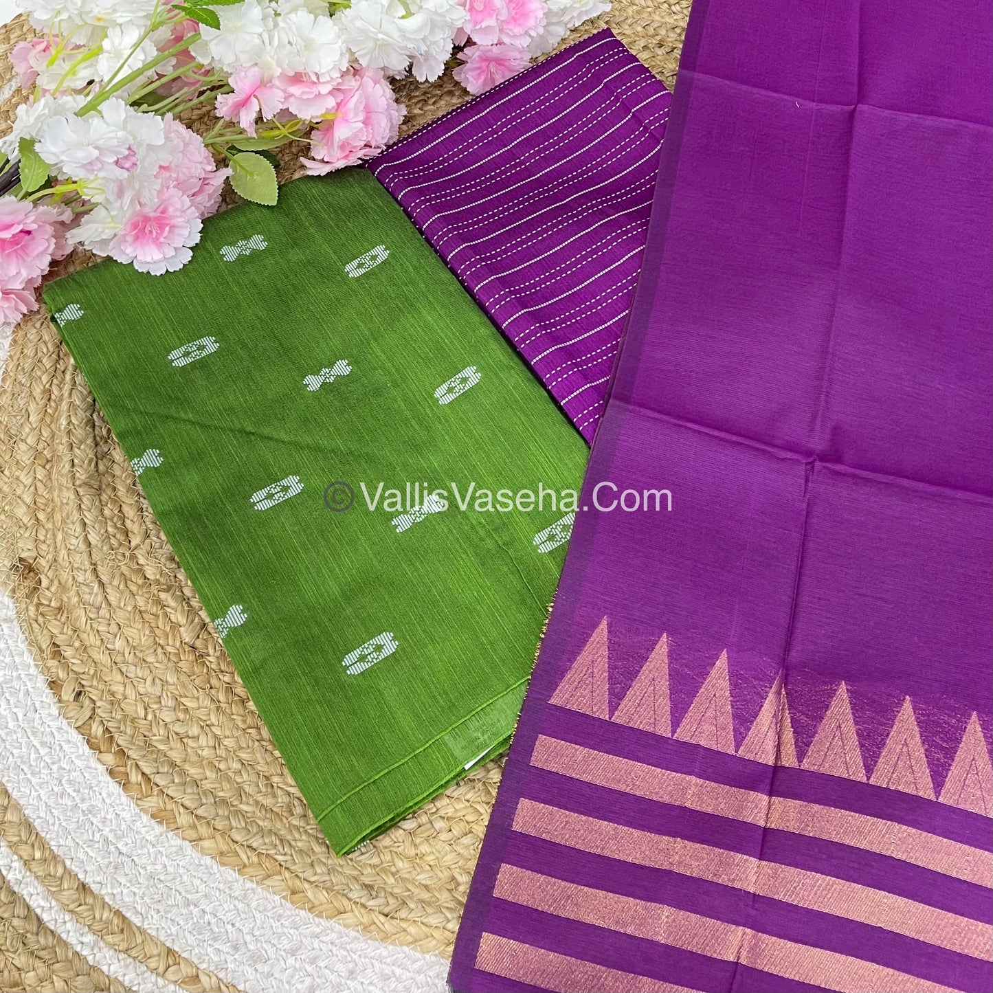 Unstitched Salwar Material -Raw Silk - Green with Purple Shade - VVUSM004