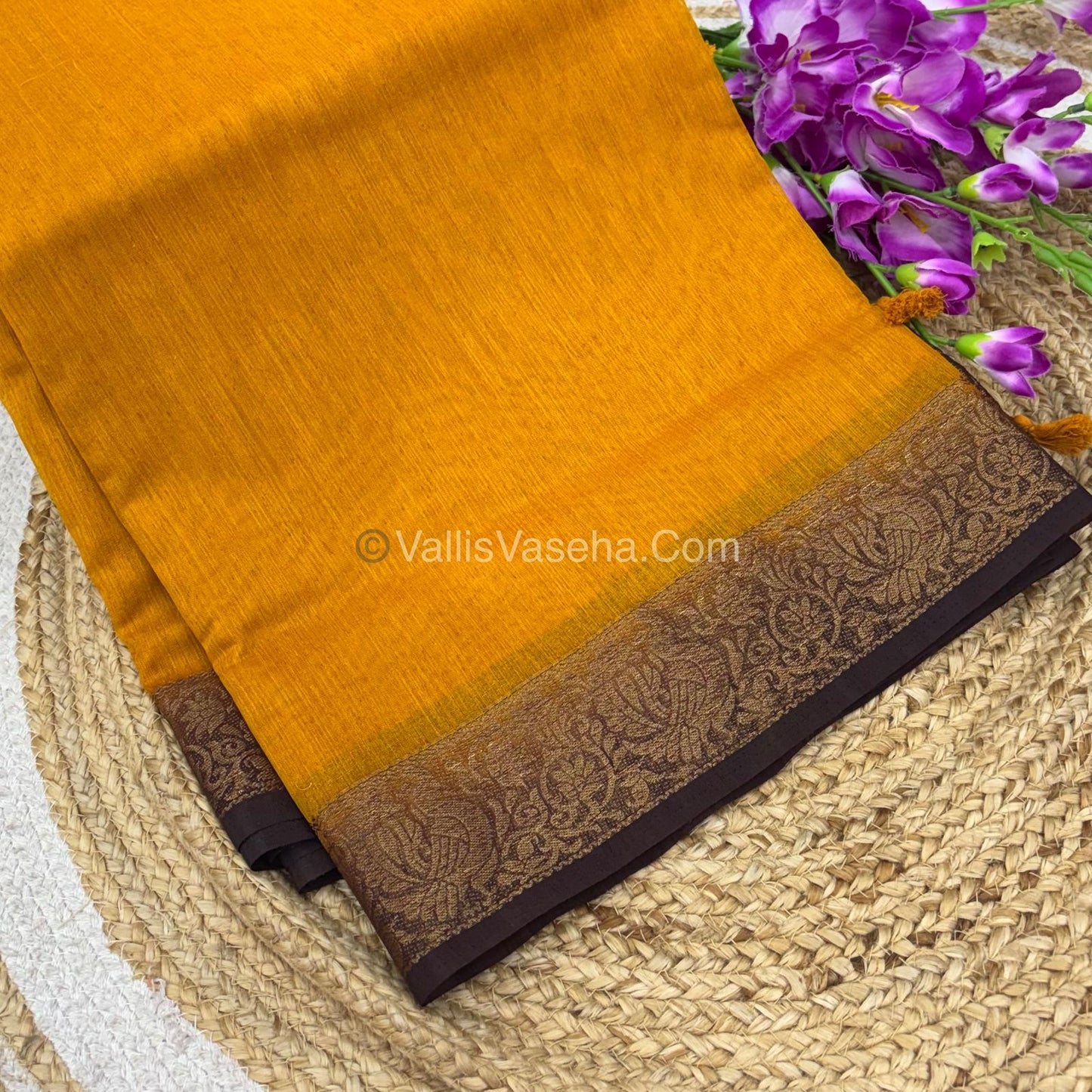 Bamboo Silk Saree - Yellow with Brown Shade - VVBSS011