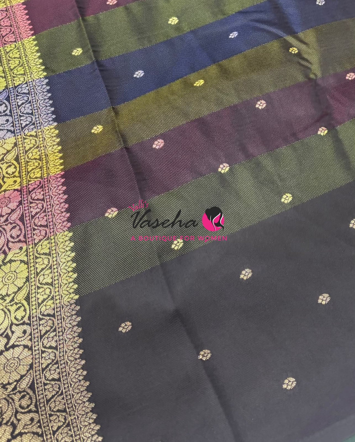Semi Soft Silk - Madras Checks Pattern - Black Shade - VVSSS042