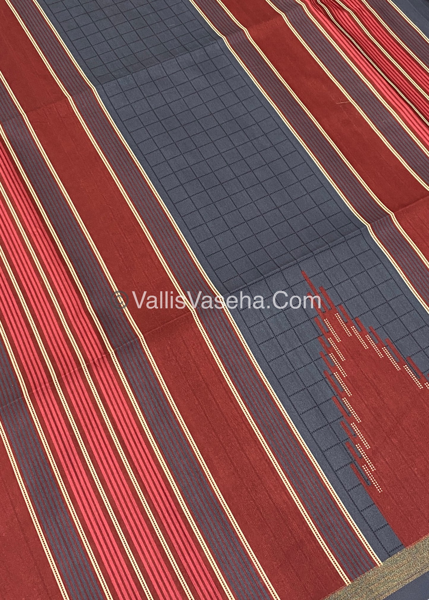 Semi Chanderi Saree - Grey & Red Combo - VVSCS003