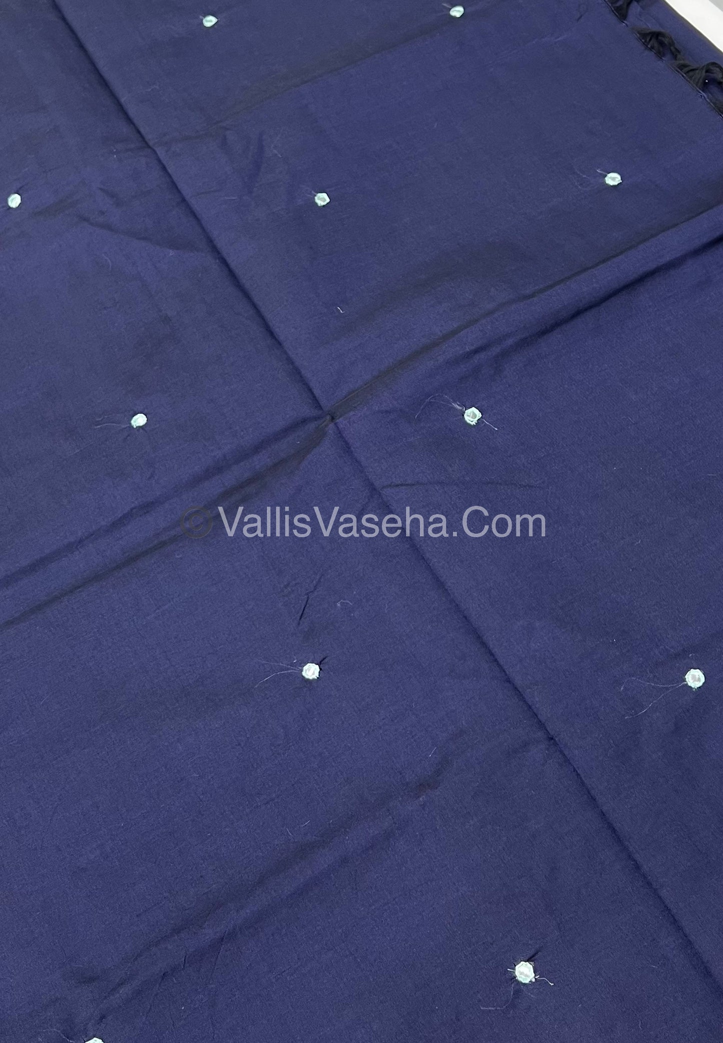 South Mixed Cotton - Mirror Work Embroidery - Navy Blue with Light Bluish Green- VVPCM002