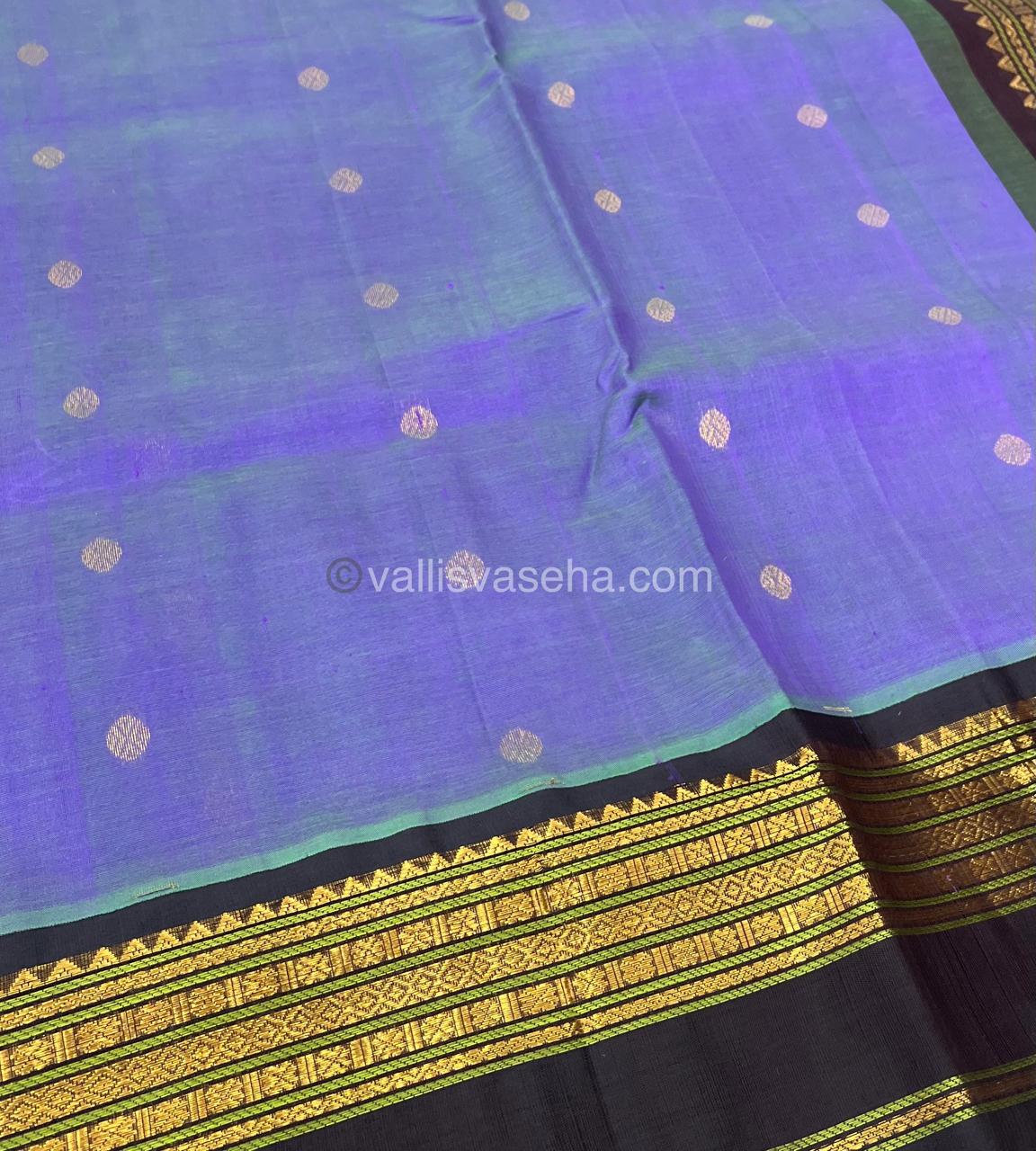 Pure Korvai Silk Cotton Saree - Double Lavender Purple with Brown - Retta Petta border - VVKSC004