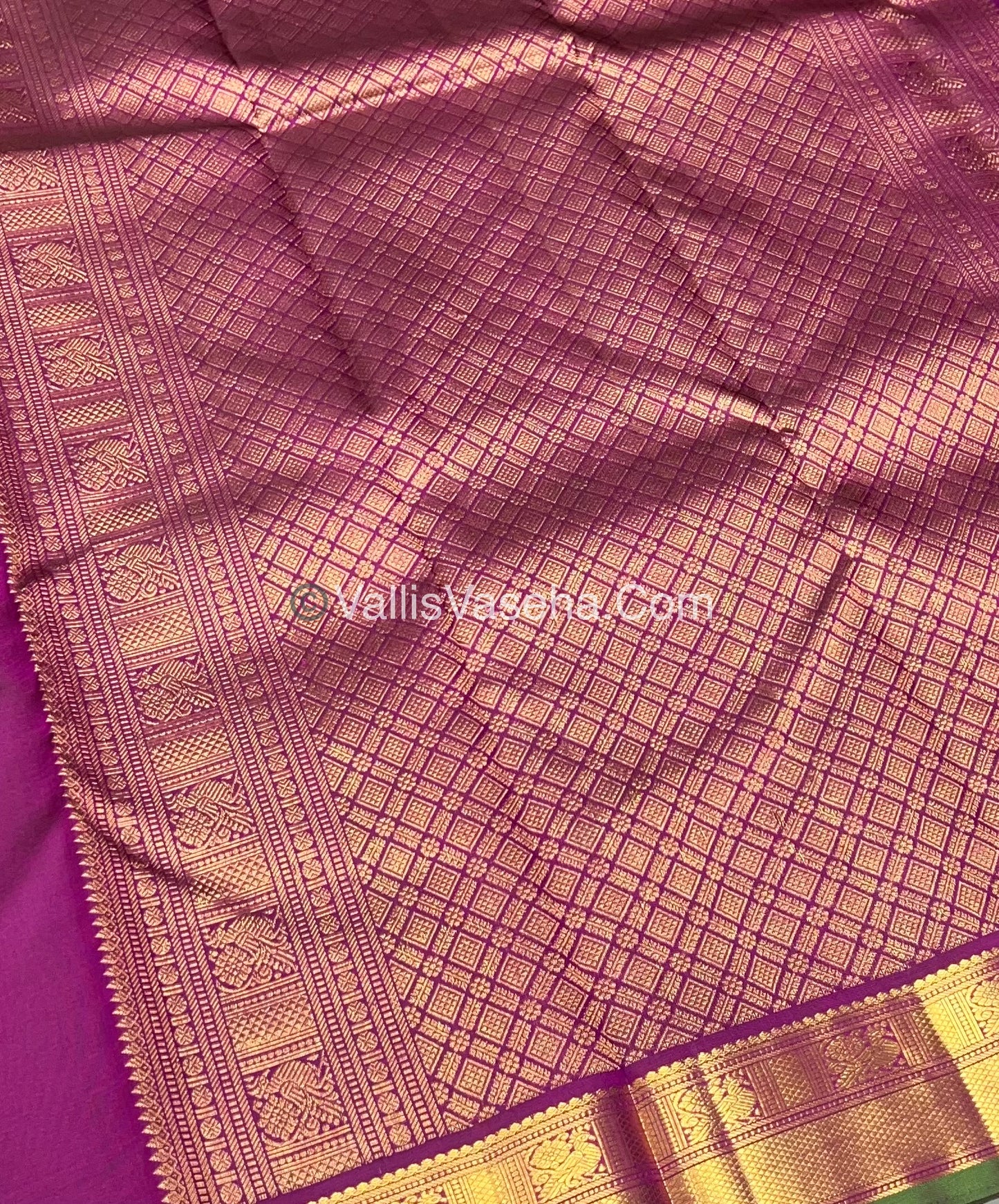 Pure Kanchipuram Silk Saree - Peach Gold & Purplish Pink Combo - VVPS014