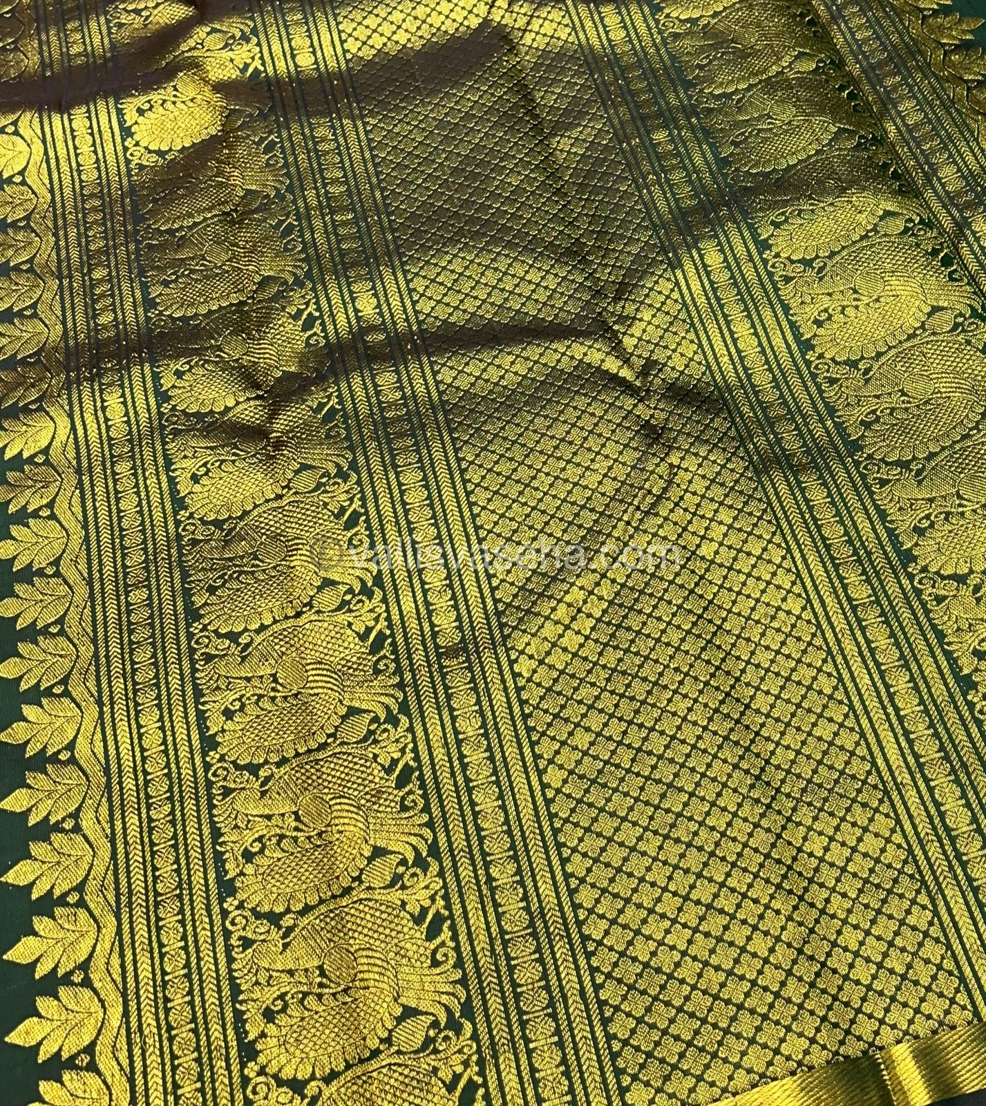 Pure Kanchipuram Silk Saree - Orangish Peach with Green - VVPS005