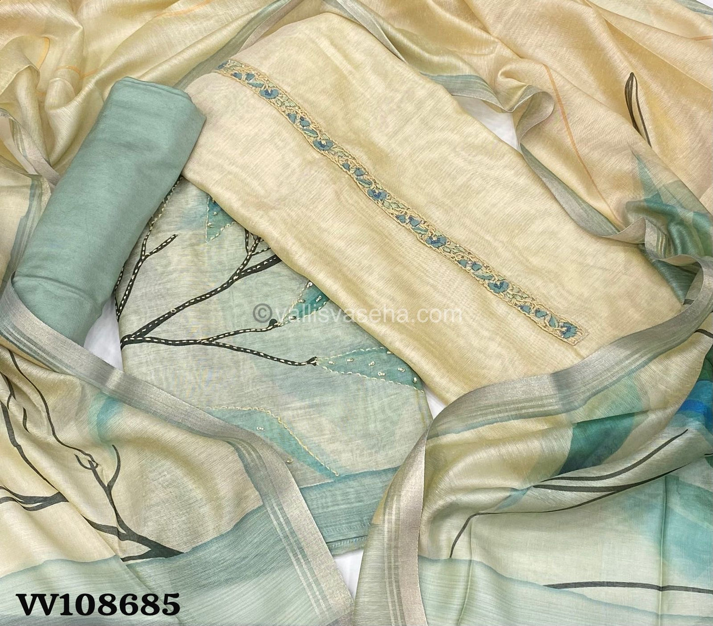 Salwar Material - Embroidered - Chanderi Material - VVUSM001