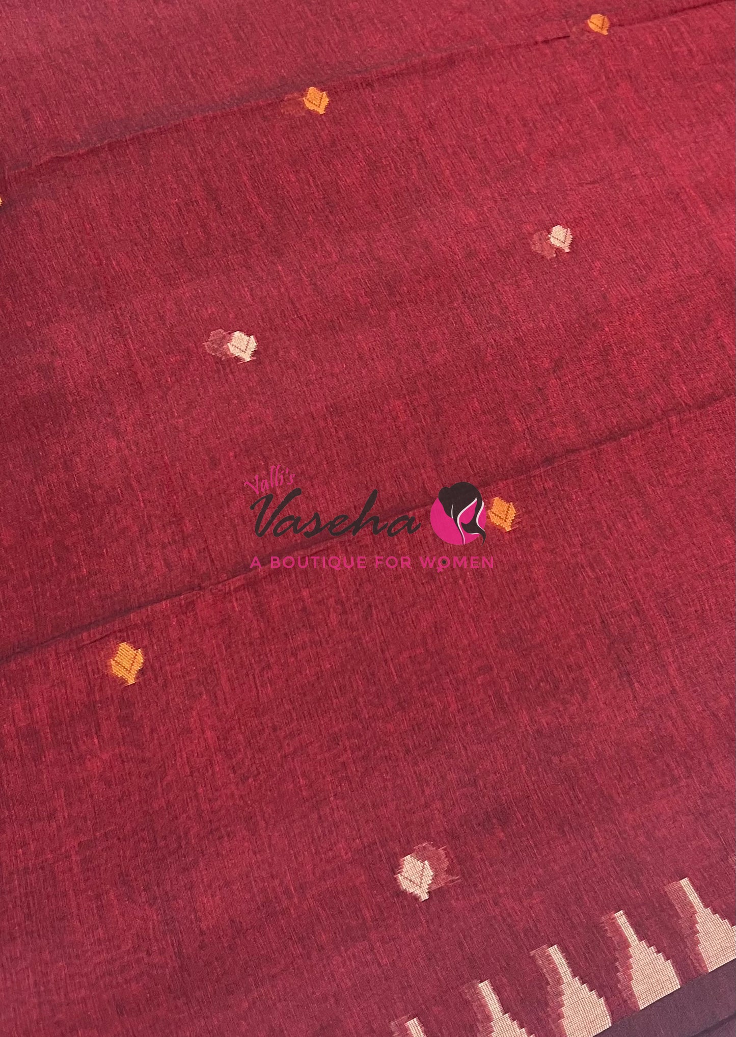 Bengal Kaddhi Cotton Saree | VVBKC001 |Maroonish Red