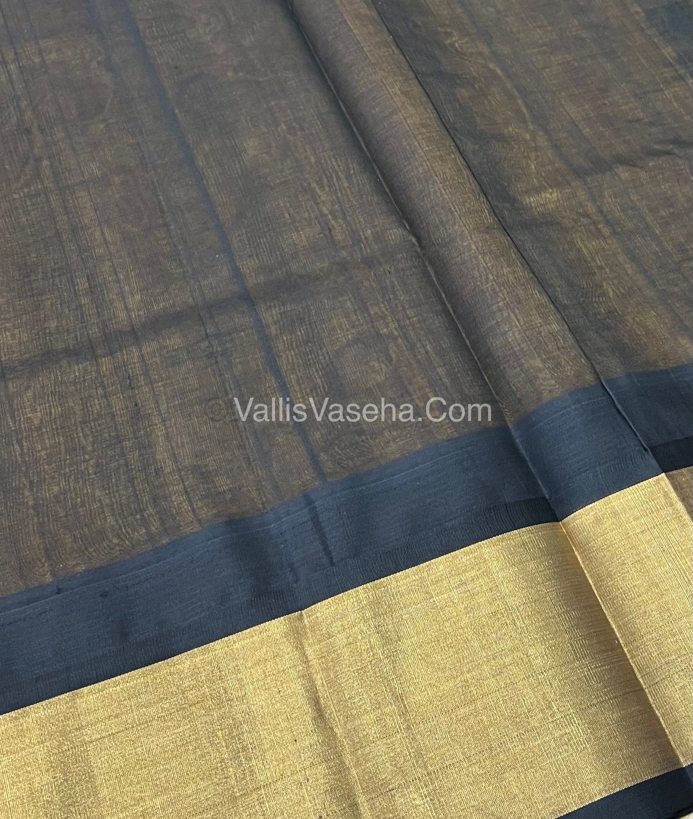 Pure Korvai Silk Cotton Saree - Yellow With Black Shade Temple border - VVKSC001