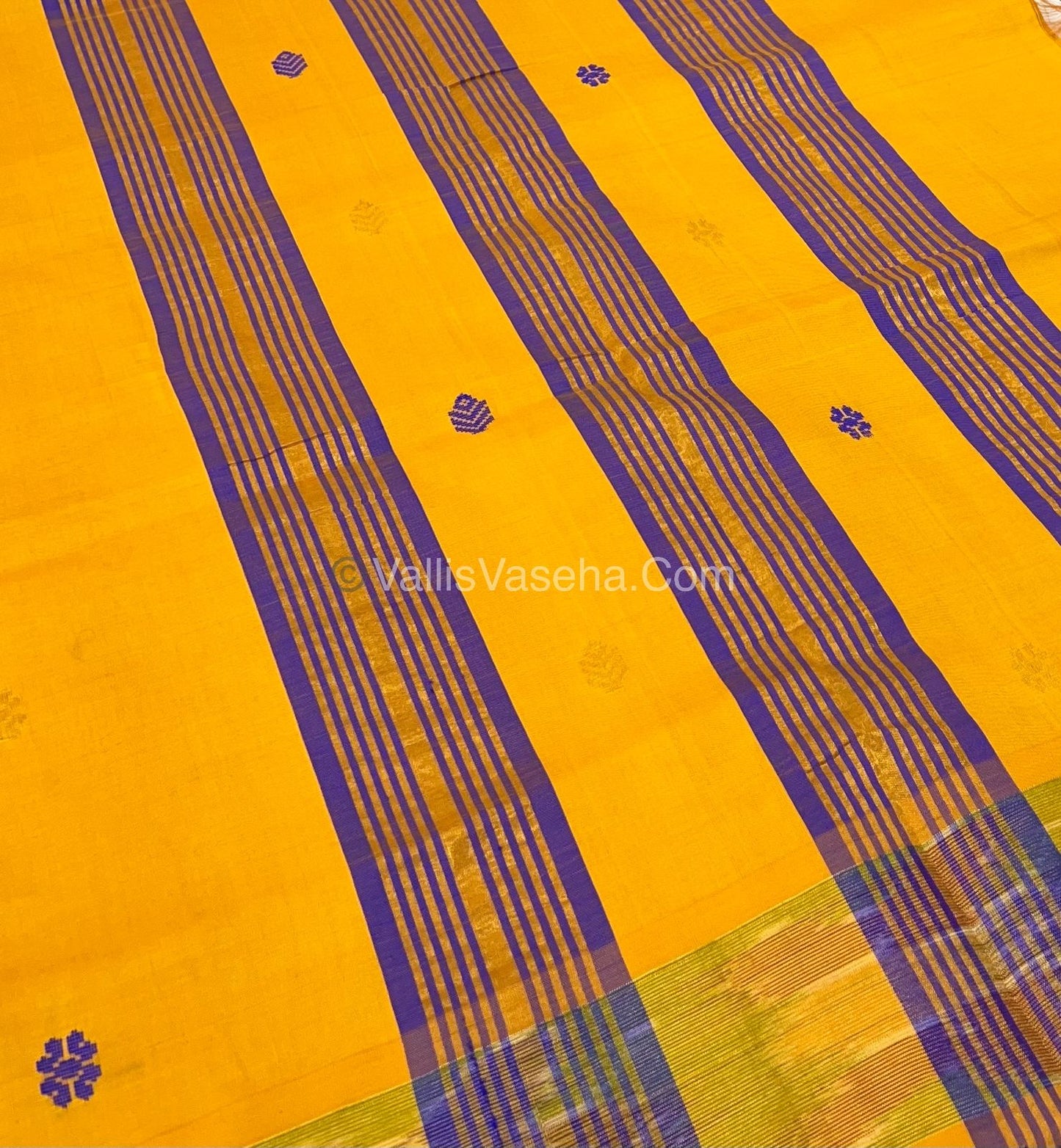 Semi Silk Cotton Saree - Blue & Yellow - VVSSC001
