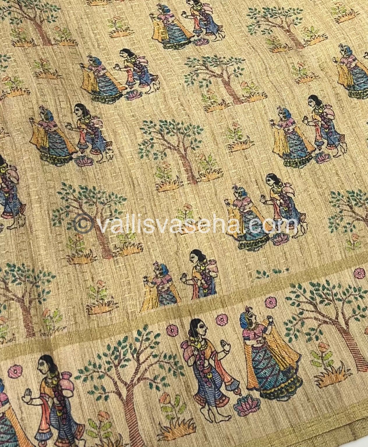 Semi Tussar Silk - Vairavoosi Design - Green & Cream Shade - VVSTS030