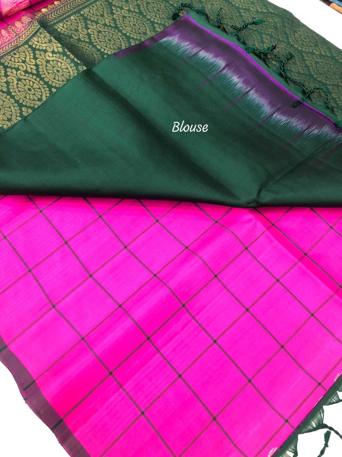 Pink with Green Combo - Pure Soft Silk Saree - VVPSS002