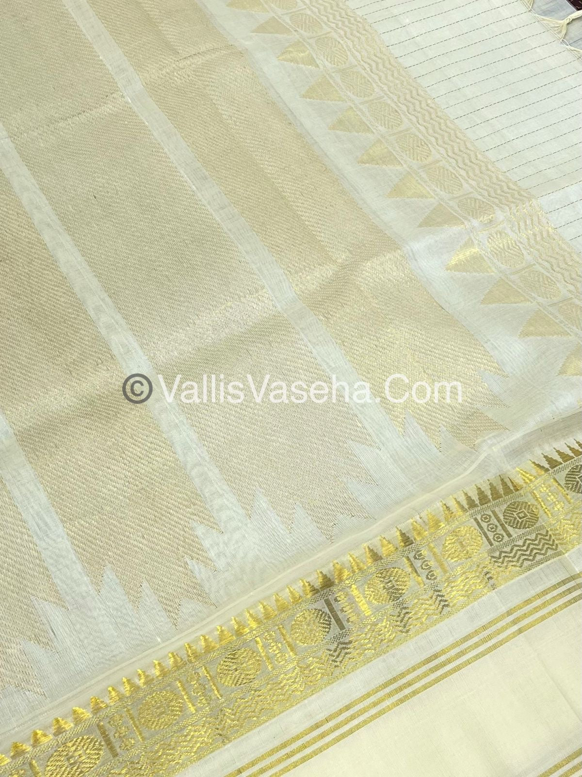 Pure Korvai Silk Cotton - Retta Petta Border - Meroonish Brown with Cream Combo - VVKSC010