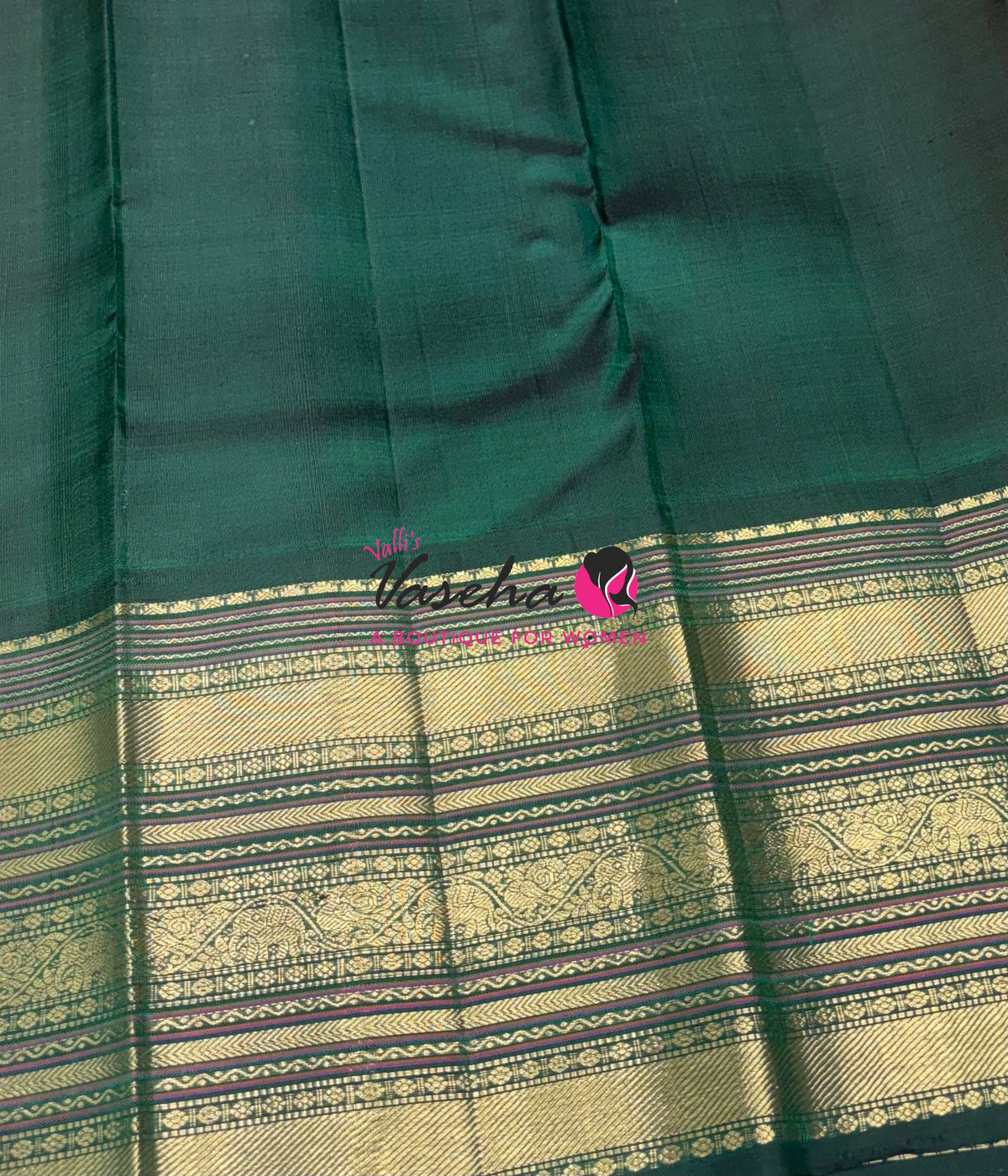 Pure Vintage Korvai Kanchipuram Silk Saree - Orangish Peach With Green - VVPS102