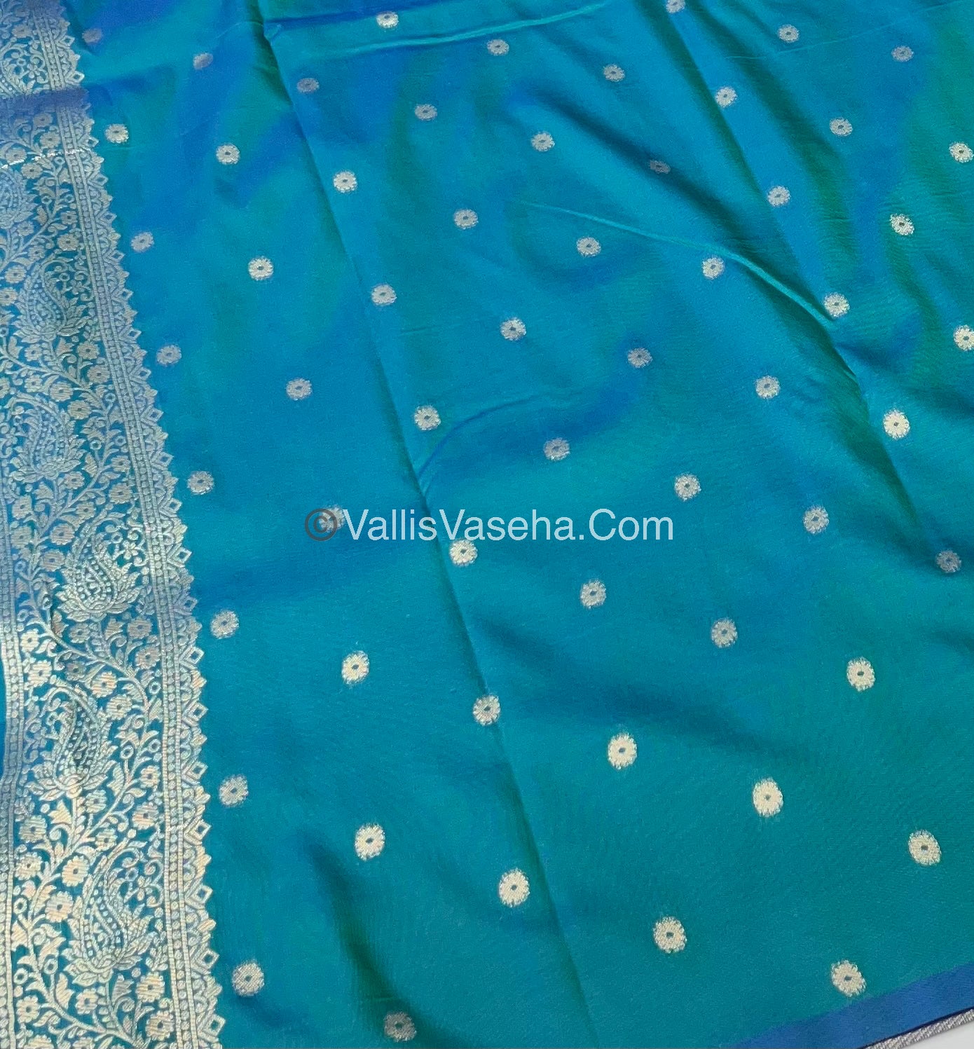 Semi Soft Silk - Elephant Butta Border - Peacock Blue Shade -VVSSS011