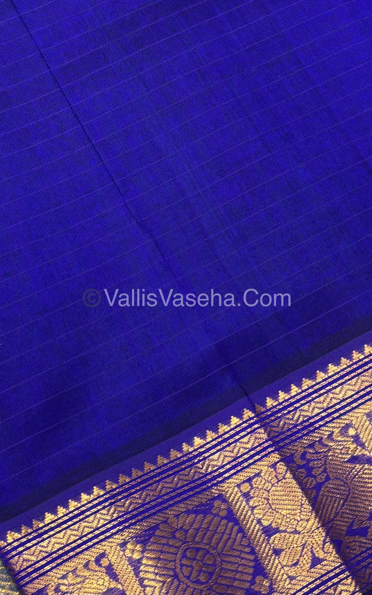 Pure Silk Cotton Saree - Blue With Blue Shade - Lakshadeepam Design - VVPLD001