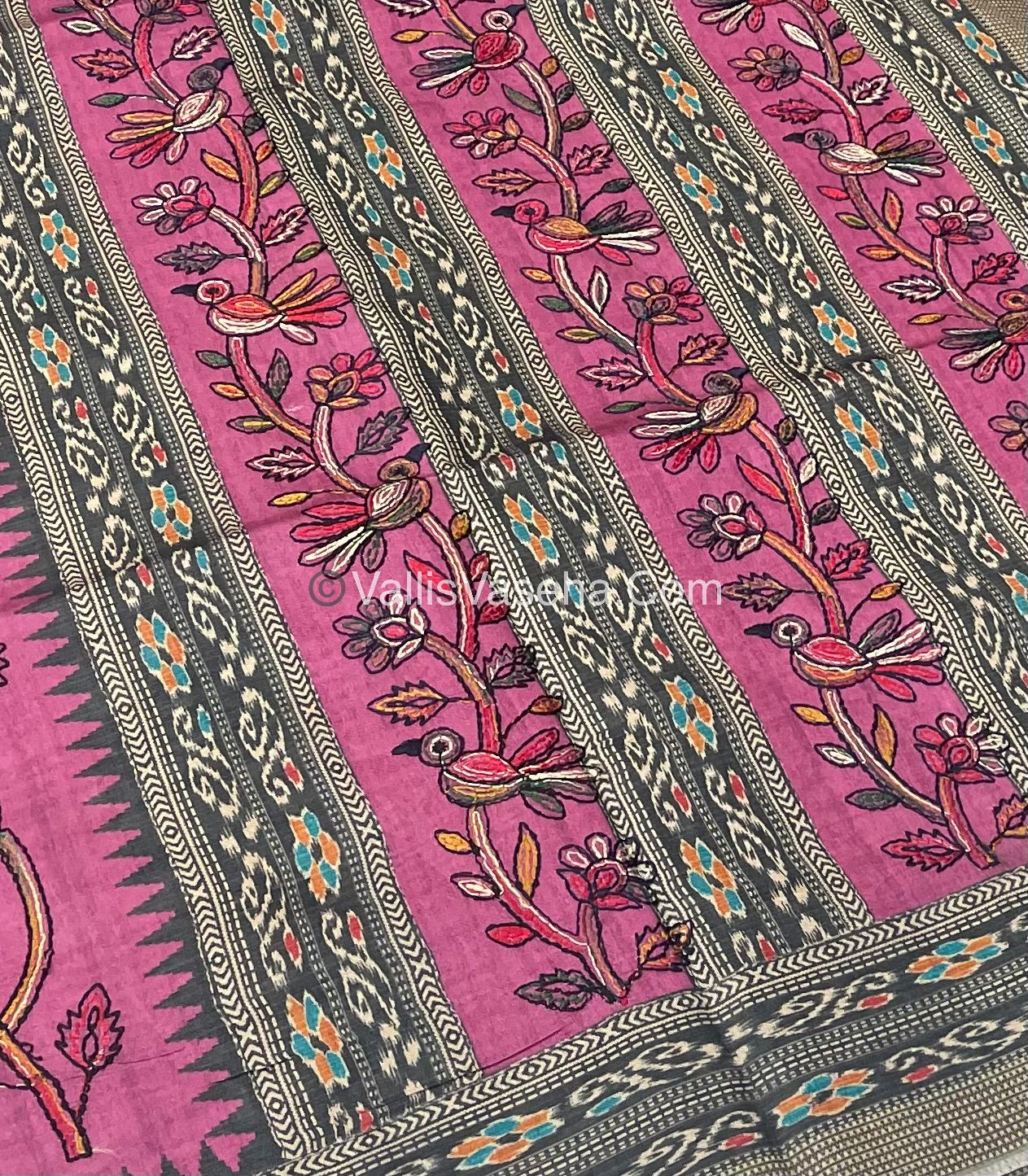 Semi Tussar - Kantha Work Embroidery - Pink Shade - VVSTK001