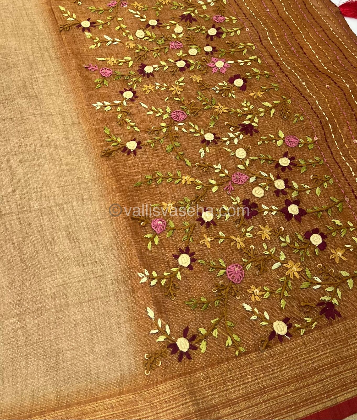 French Knot - Tissue Saree - Dark Chiku Shade - VVLFN002