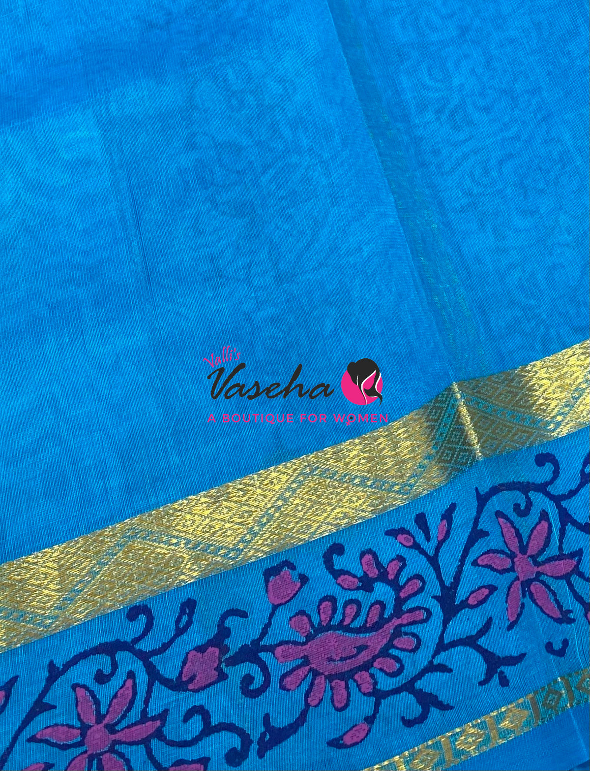 Pure Printed Silk Cotton Sarees - Blue with Blue - VVPSC004