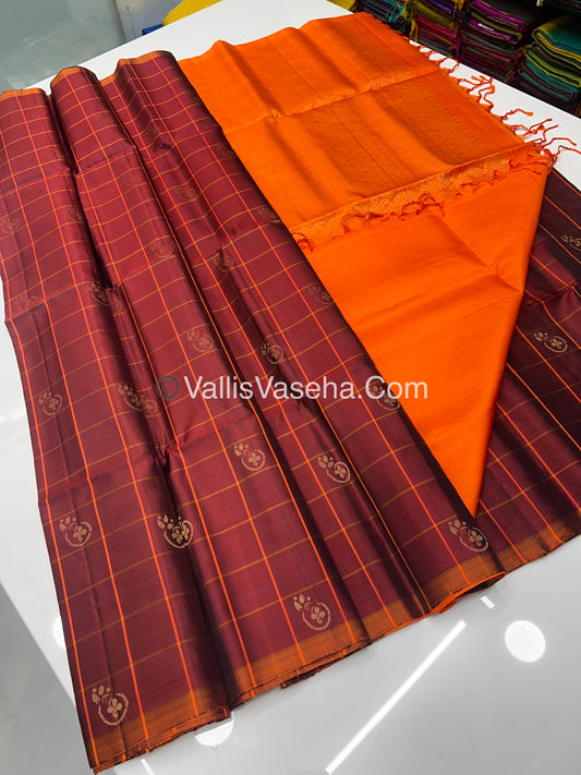 Maroon with orange Combo - Pure Soft Silk Saree - VVPSS010