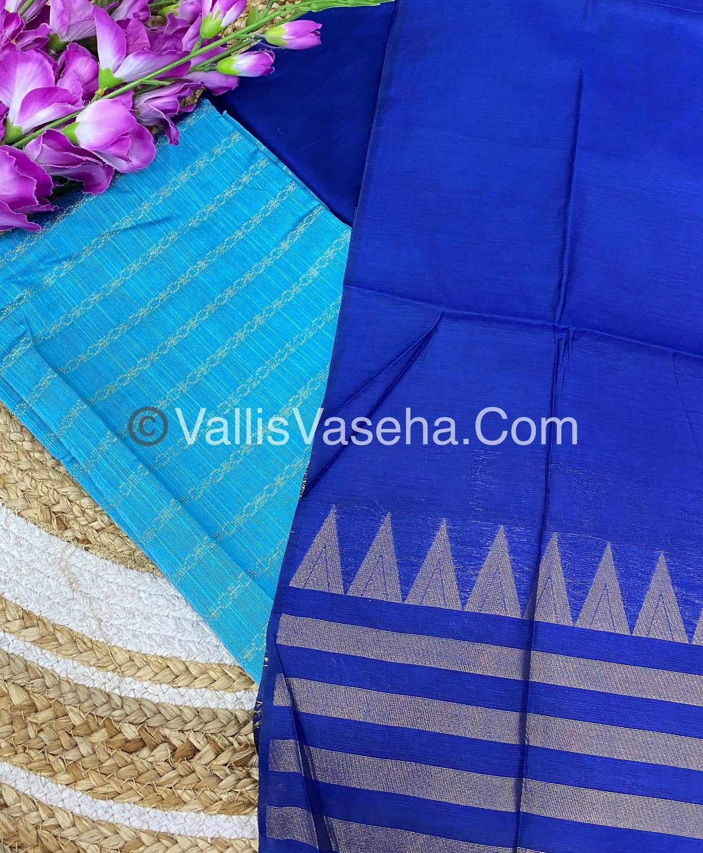 Unstitched Salwar Material -Raw Silk - light Blue with Ink Blue Shade - VVUSM004