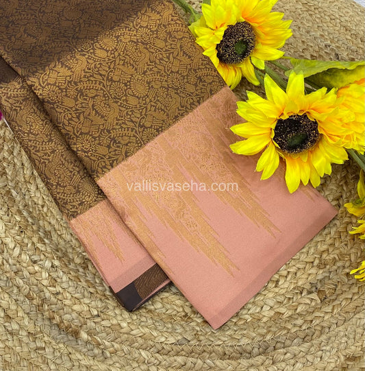 Kanchi Semi Silk - Brown With Peach - Temple Border  - VVKSS003