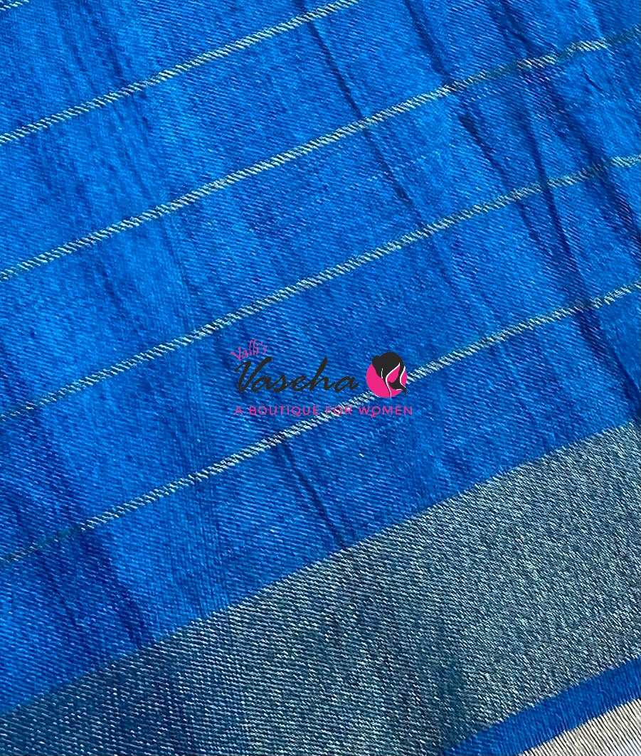 Semi Art Tussar Silk / Art Silk - Peach & Blue - VVATS007