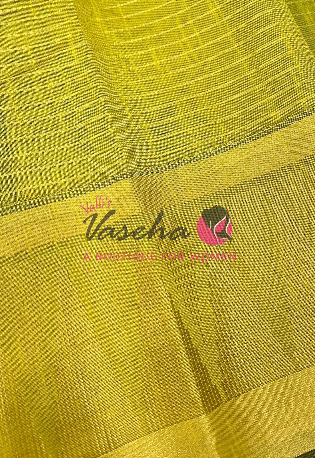 Semi Raw Silk - Lakshadeepam Design - Green With Lemon Green Shade - VVRS008