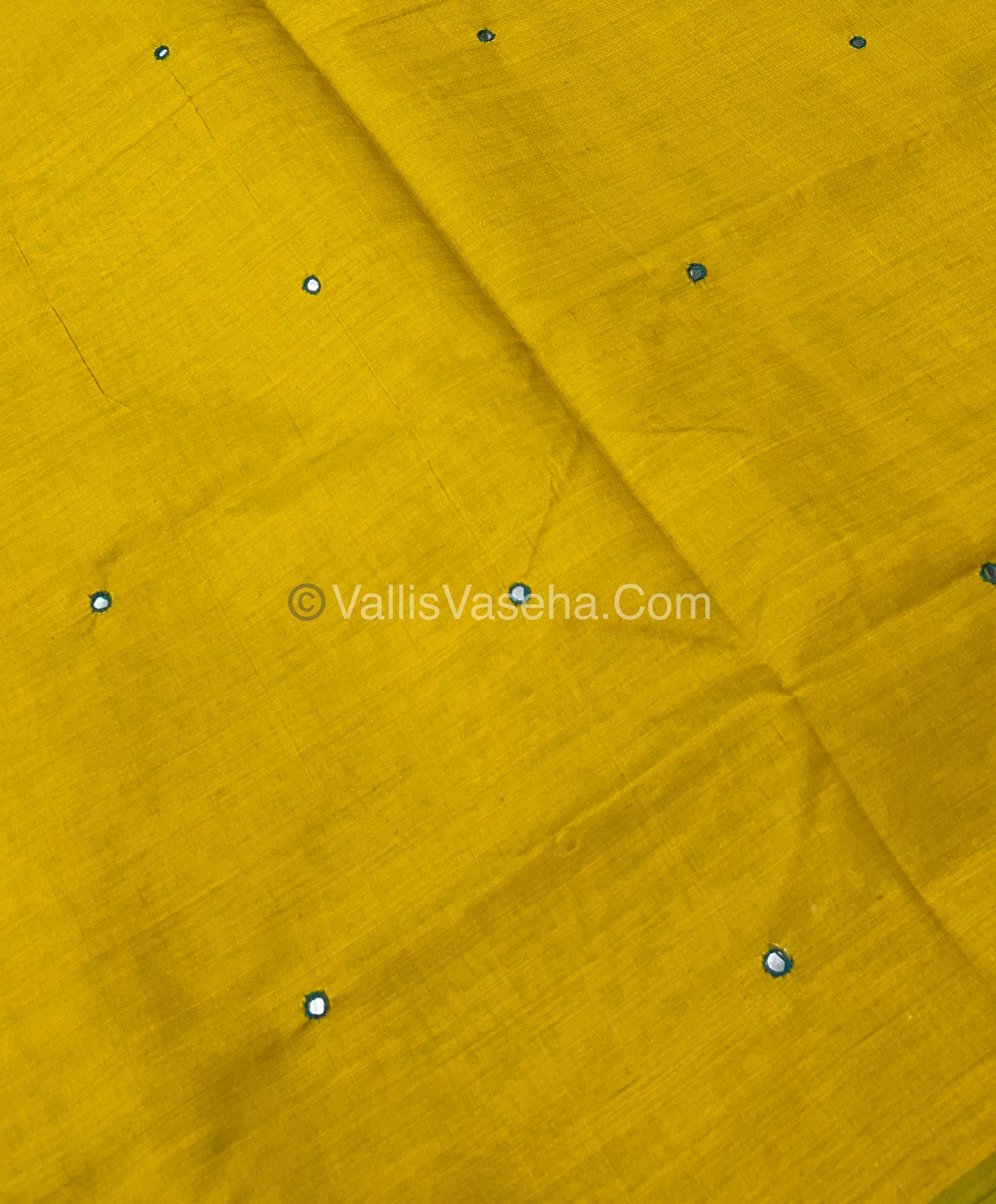 South Mixed Cotton - Mirror Work Embroidery - Yellow With Green - VVPCM002