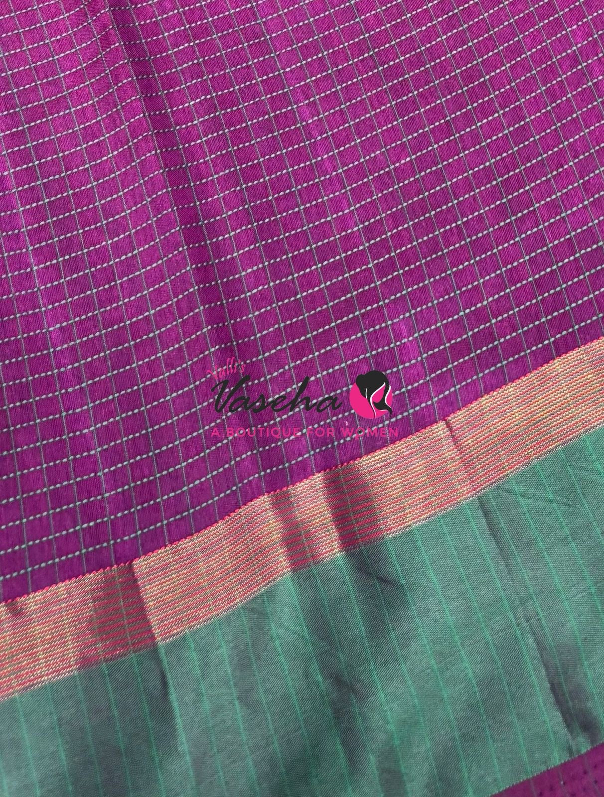 Semi Silk Saree - Thread Work Weaving - Purple With Green - VVSSS0038