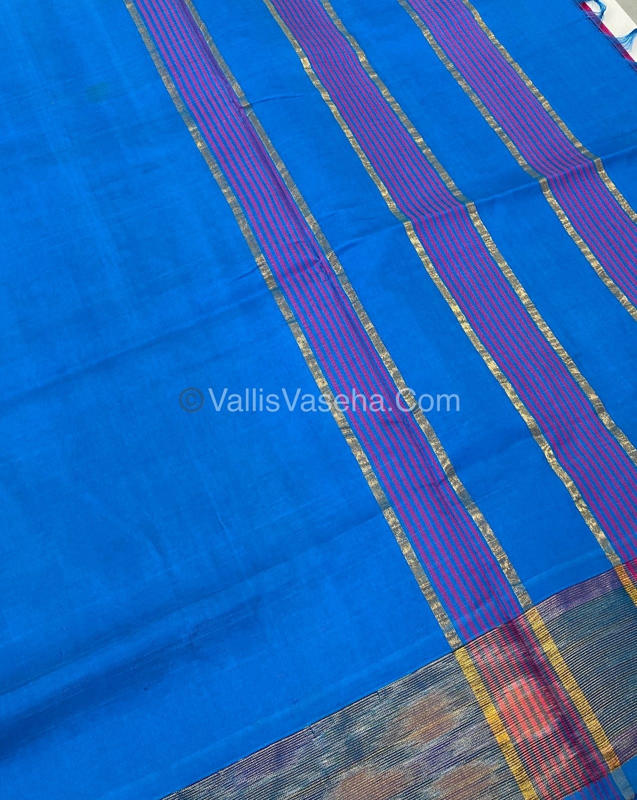 Semi Silk Cotton Saree - Pink & Blue - VVSSC001