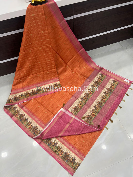 Semi Chanderi Saree - checks pattern - VVSCS004
