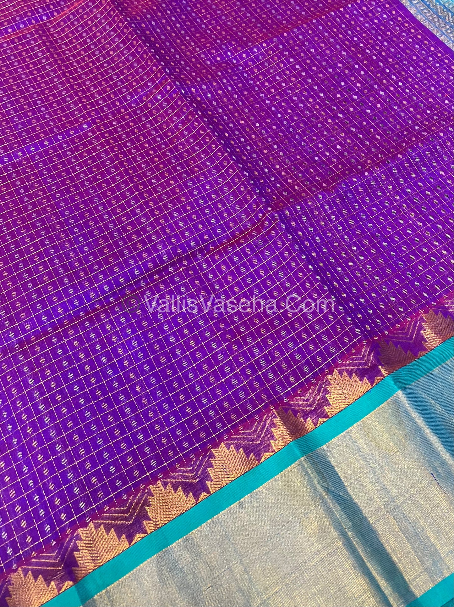 Pure Korvai Silk Cotton - Lakshadeepam Design - Short and Long border - VVKLD003