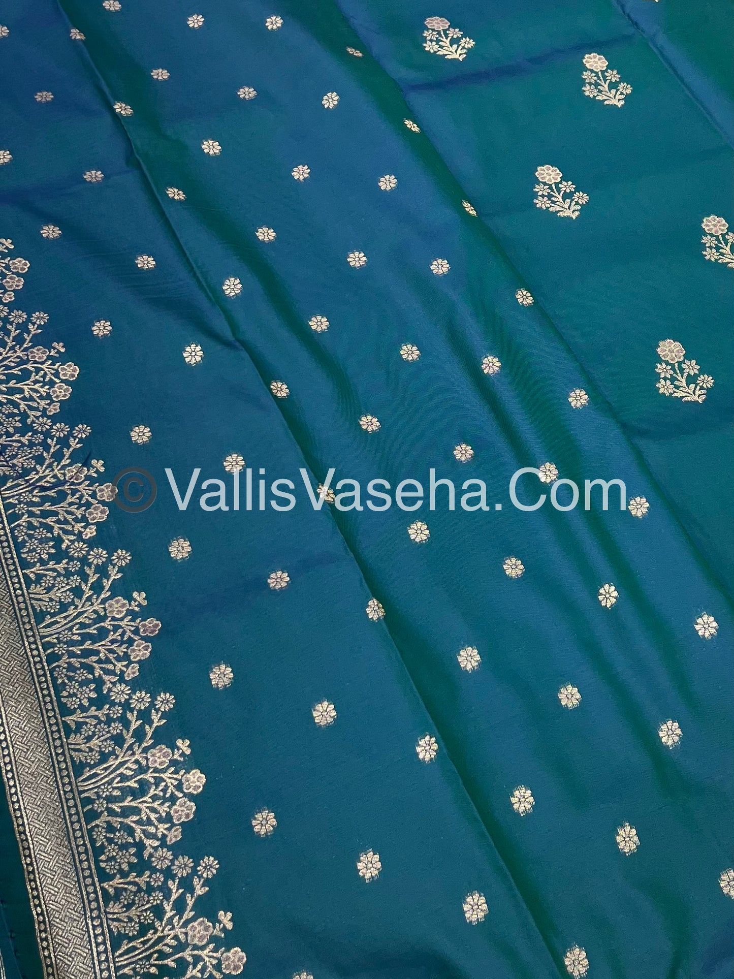 Semi Soft Silk with Border - Peacock Blue Shade -VVSSS013