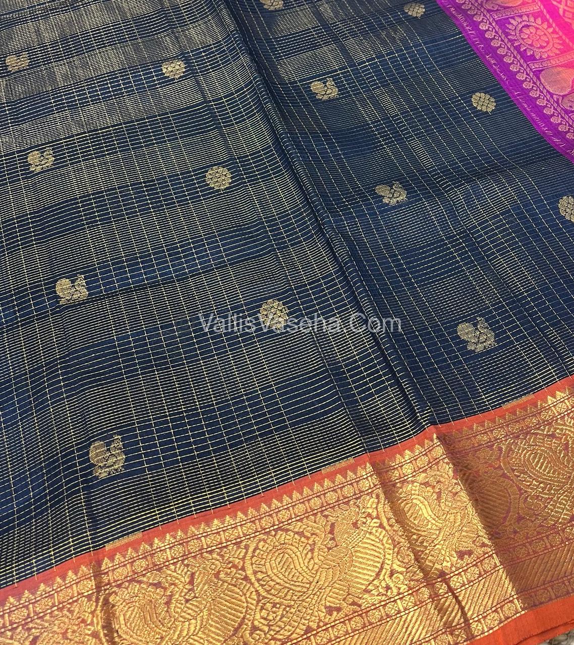 Pure Silk Cotton Saree - Vairavoosi checks - Mayil & Chakkaram - VVMCV002