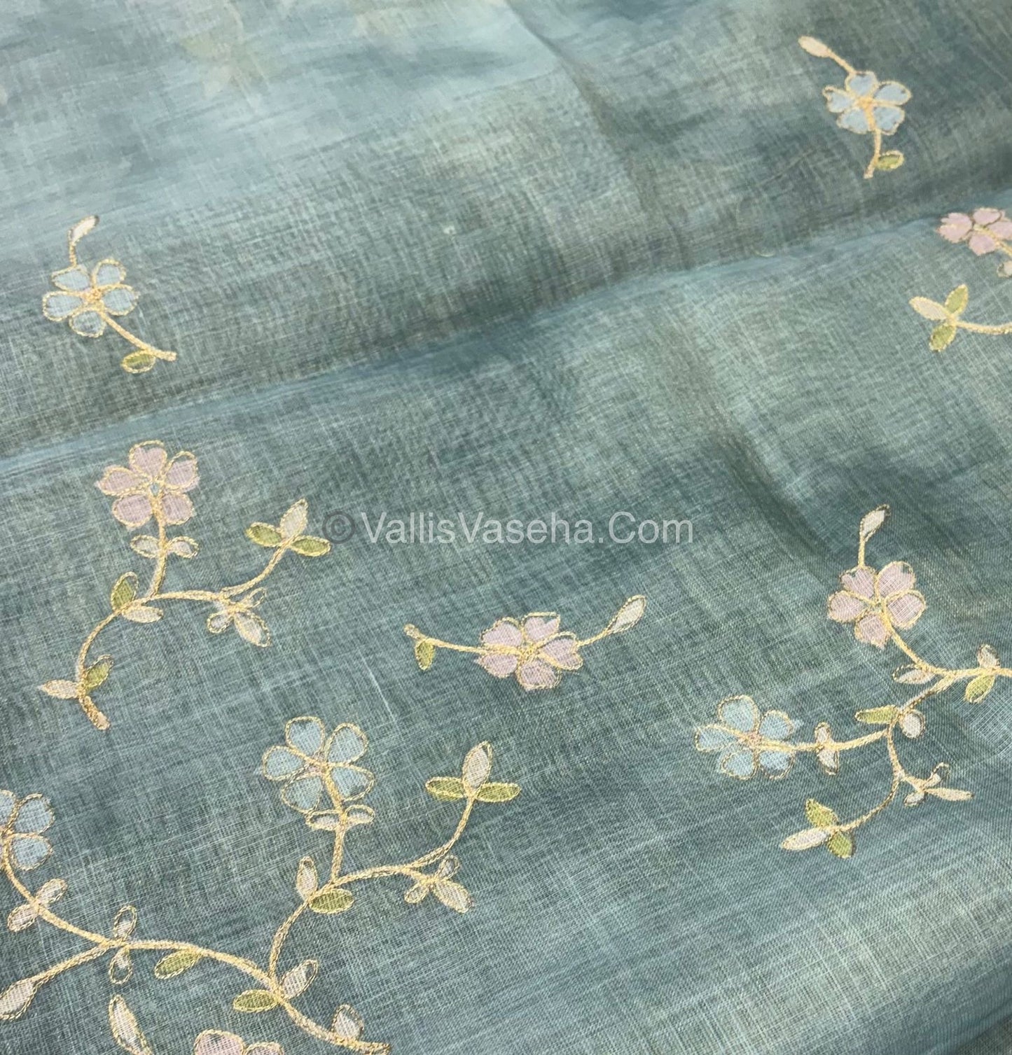 Tissue Linen Saree - Green Shade - VVTLS001