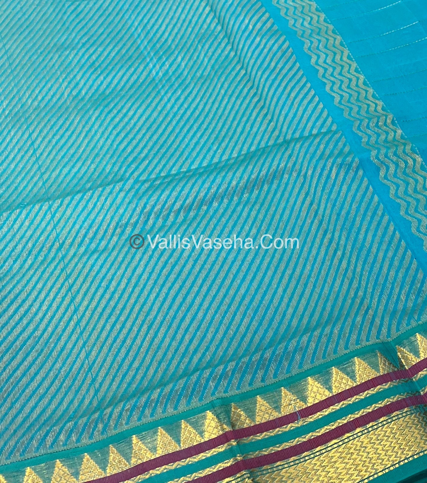 Pure Korvai Silk Cotton Saree - Blue With Blue - VVKSC020