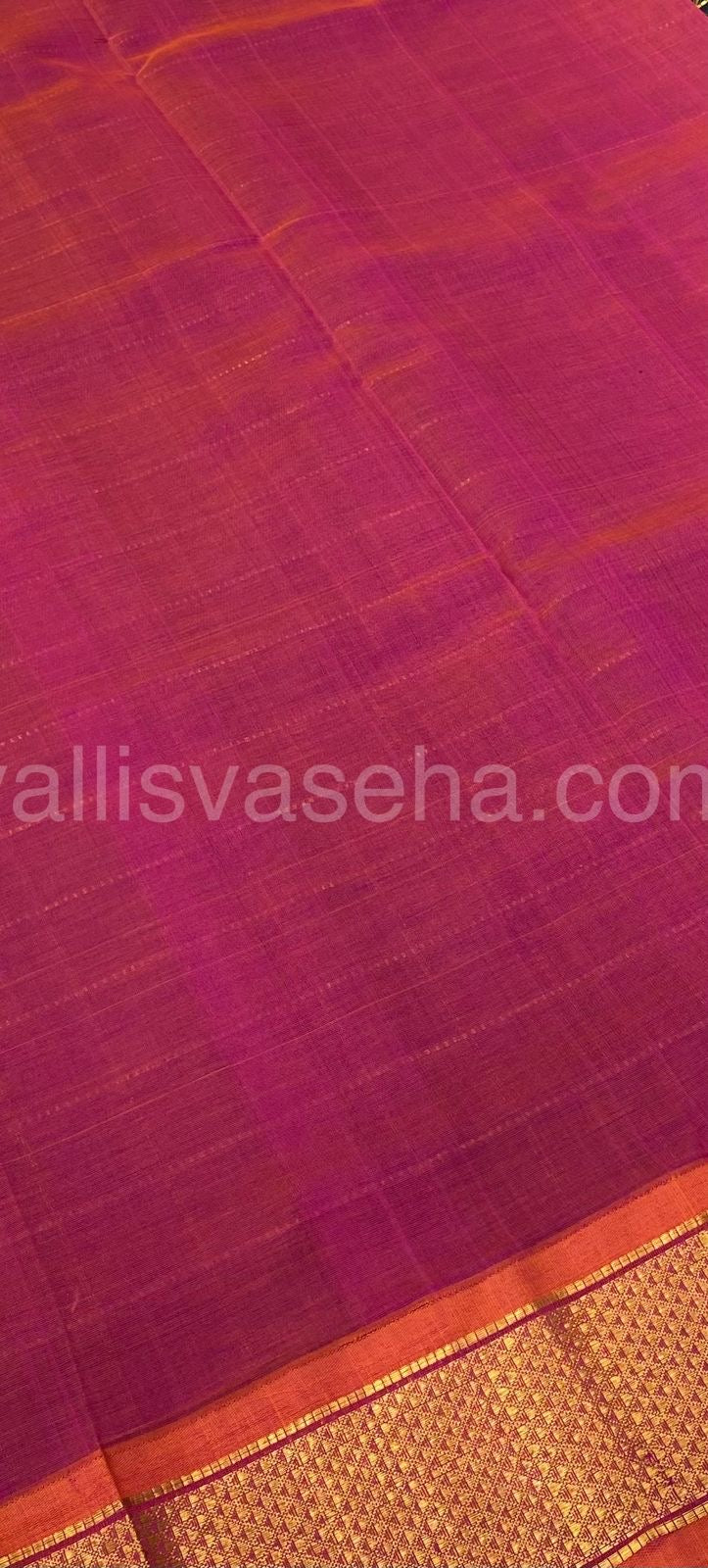 Pure Korvai Silk Cotton - Checks Pattern - Double tone Blue with Peachish Pink Shade - VVKSC015