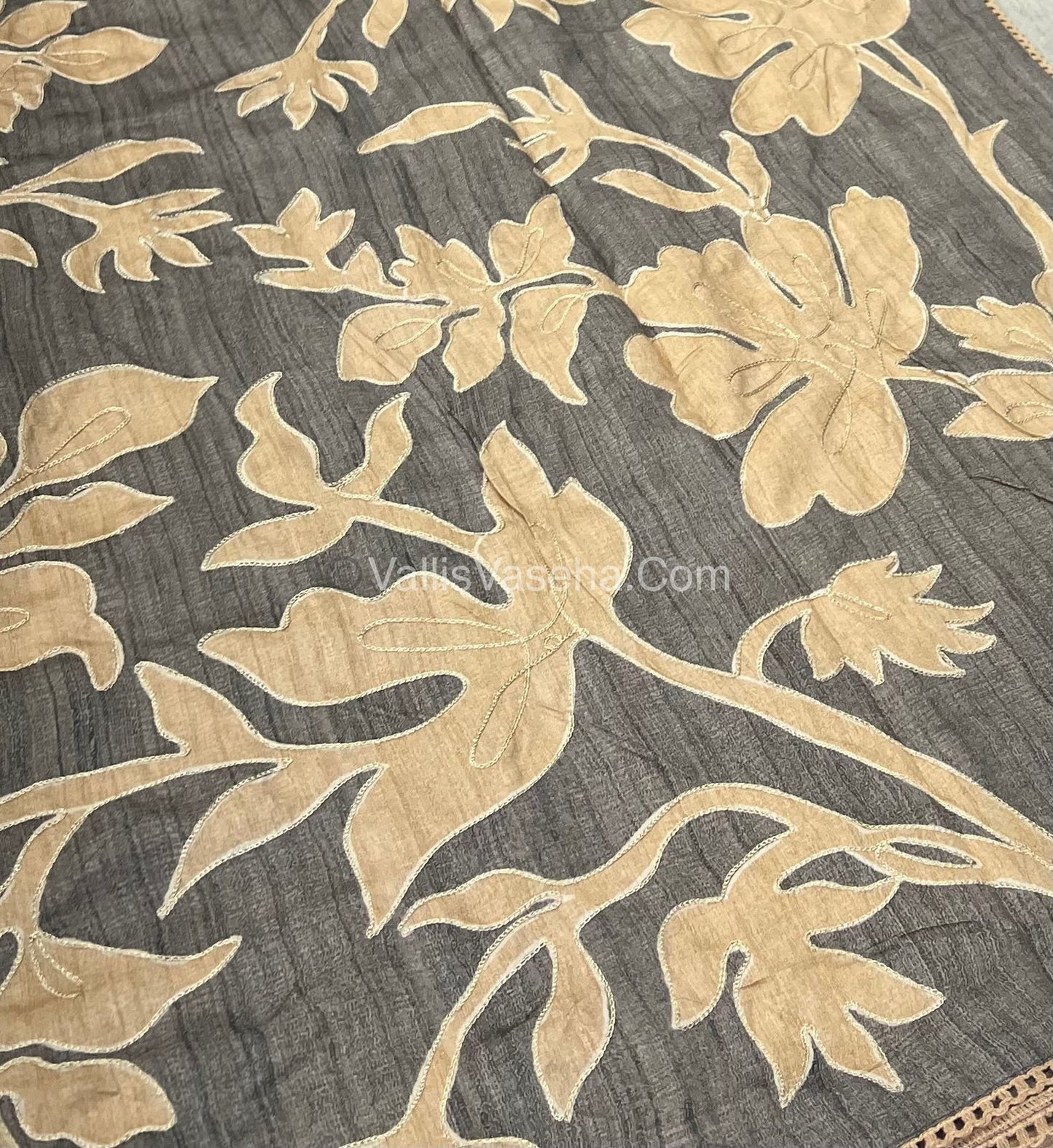 Semi Raw Silk with embroidery work - VVSRS001