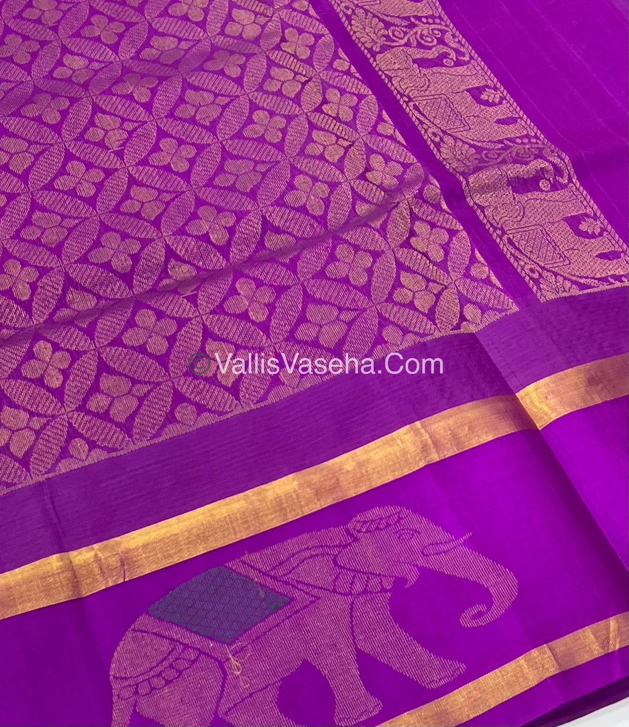 Pure Korvai Silk Cotton Saree - Border Elephant butta Design - VVKSC018