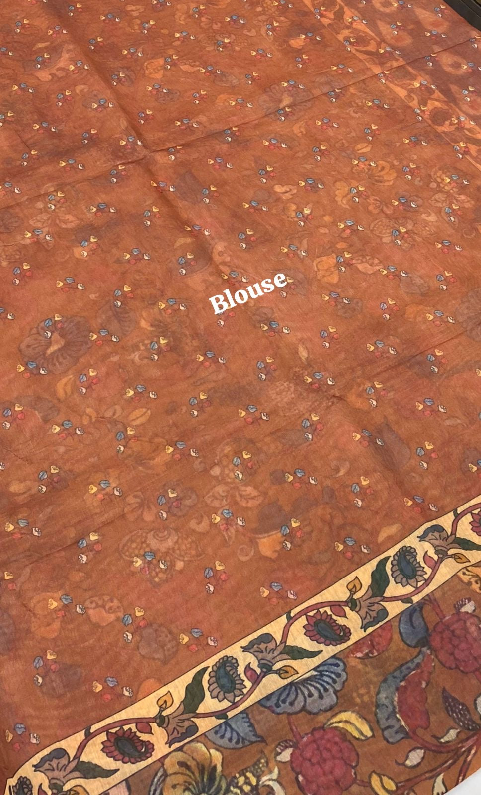 Chanderi Mixed Cotton Saree - Ikkat & kalamkari design - VVCC002