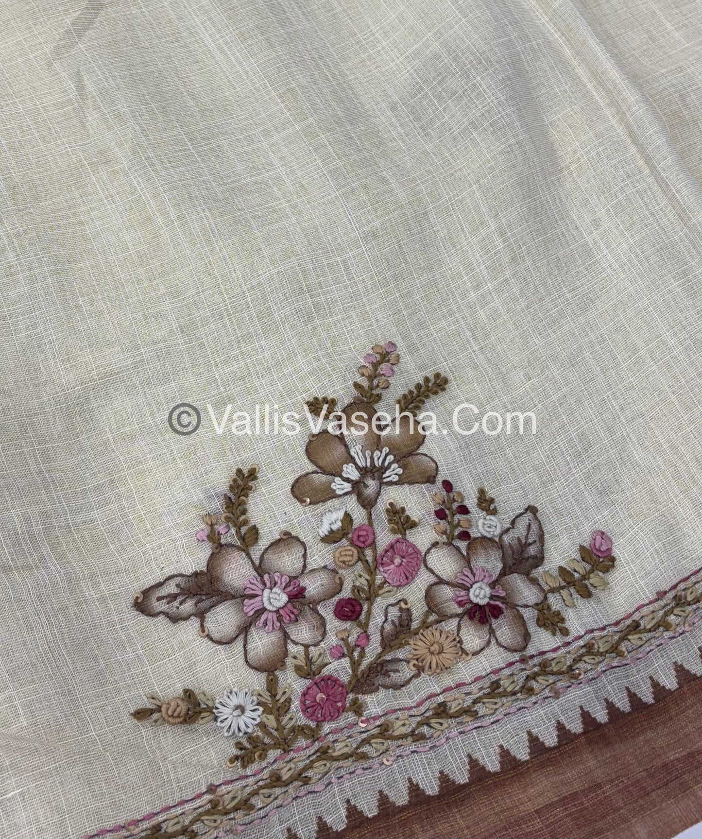 French Knot - Tissue Saree - Cream With Brown Shade - VVLFN006