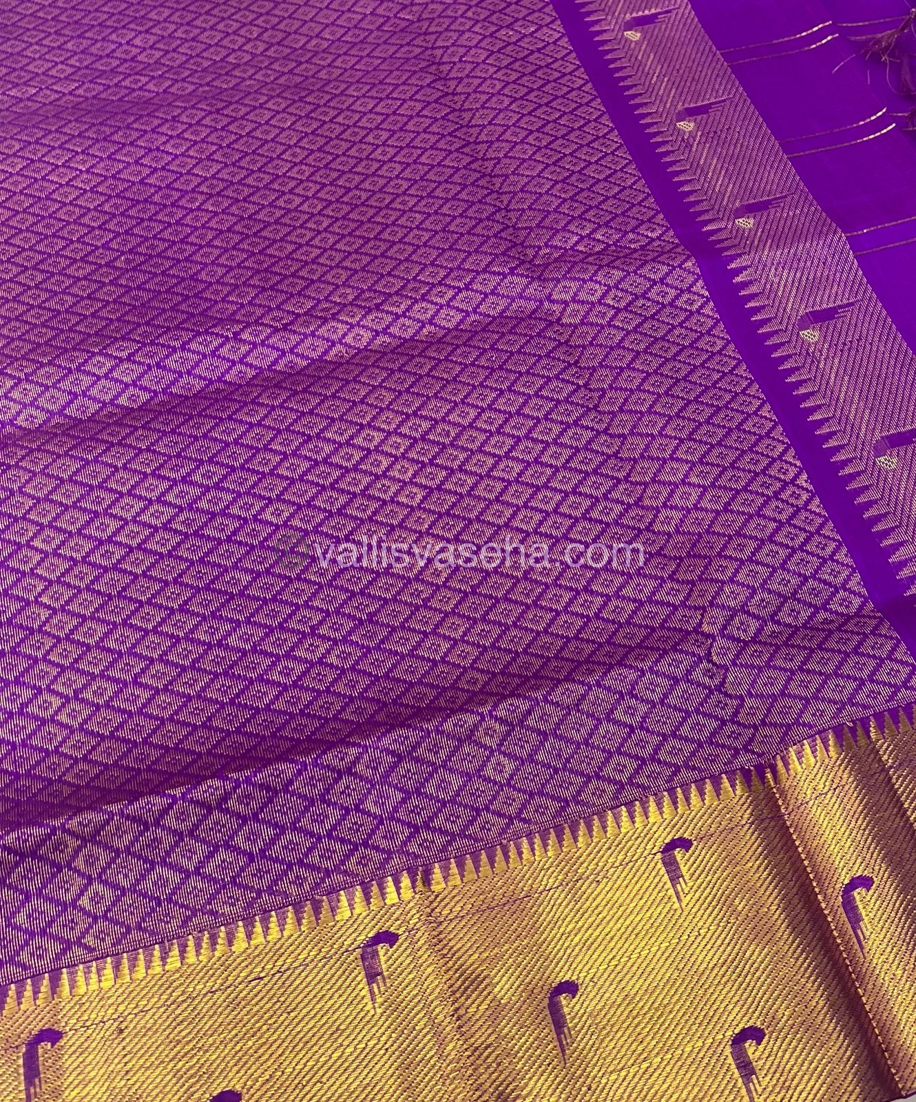 Pure Silk Cotton Saree - Paithani border - Lemon Yellow & Purple Combo - VVPSC001