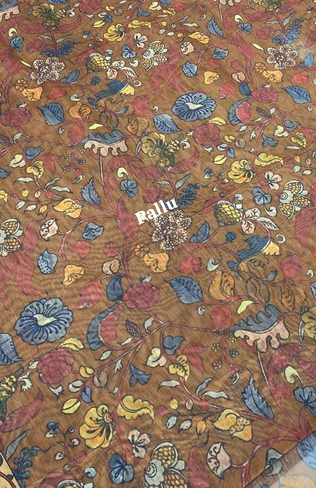 Chanderi Mixed Cotton Saree - Ikkat & kalamkari design - VVCC002