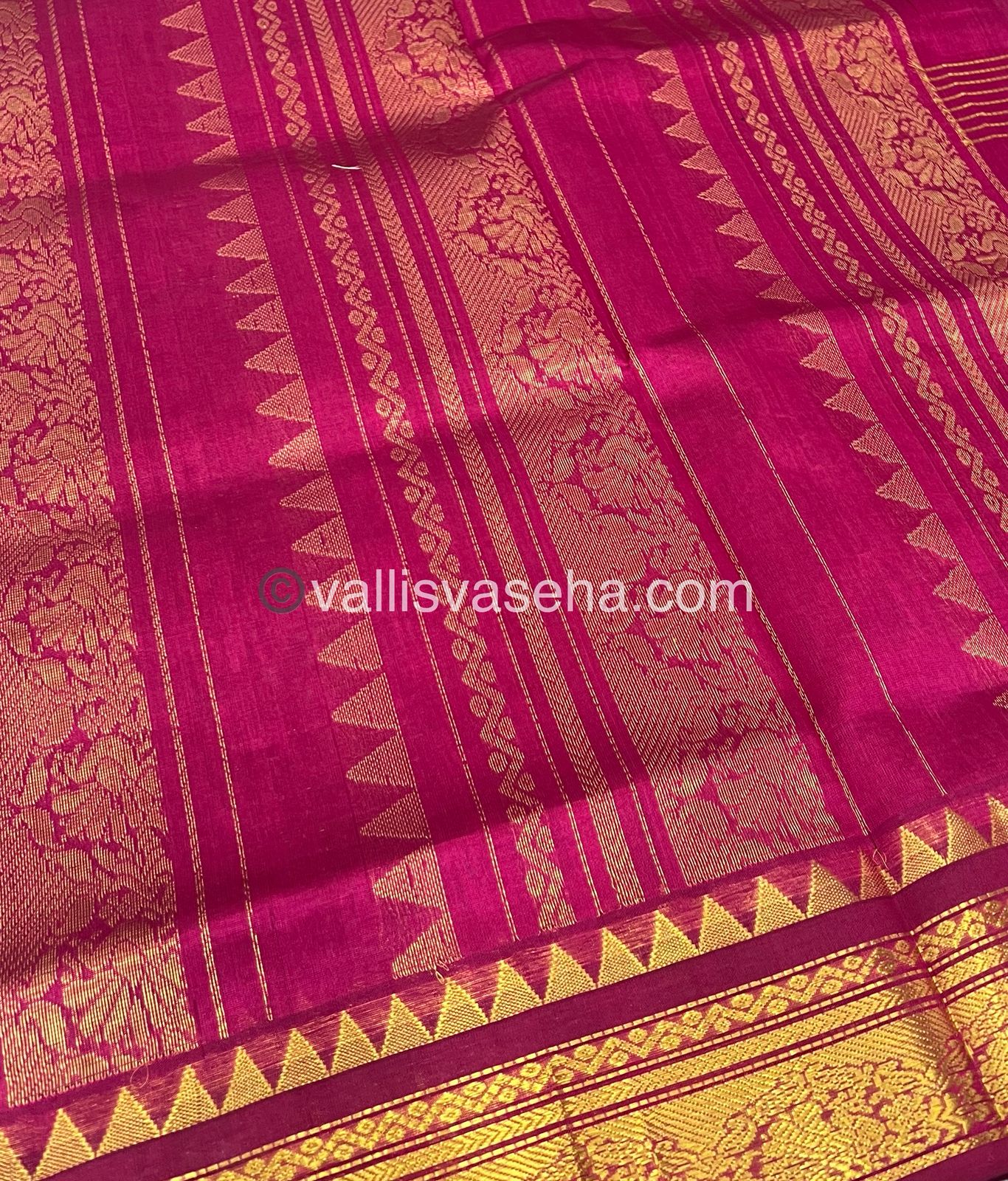 Pure Korvai Silk Cotton - Zari checks lines - Cream Gold & Merunish Pink Combo - VVKSC010