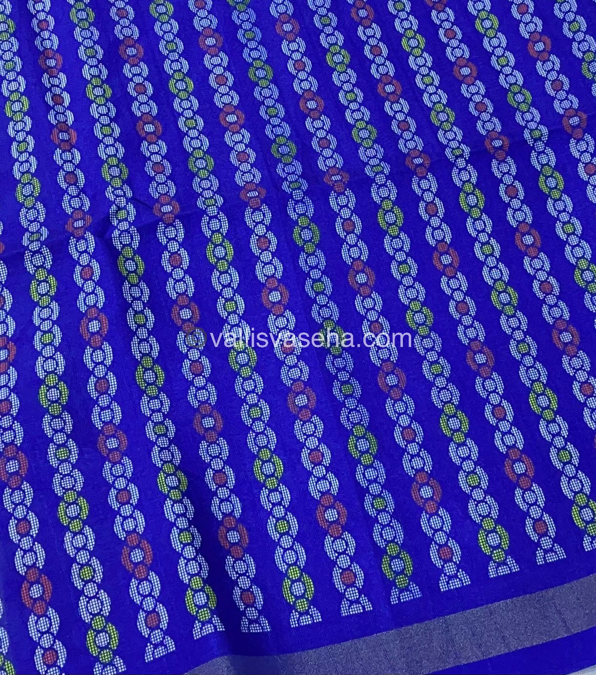 Semi Tussar / Semi Chappa Silk | Elephant Design | - Cream & Blue Combo - VVSTS01