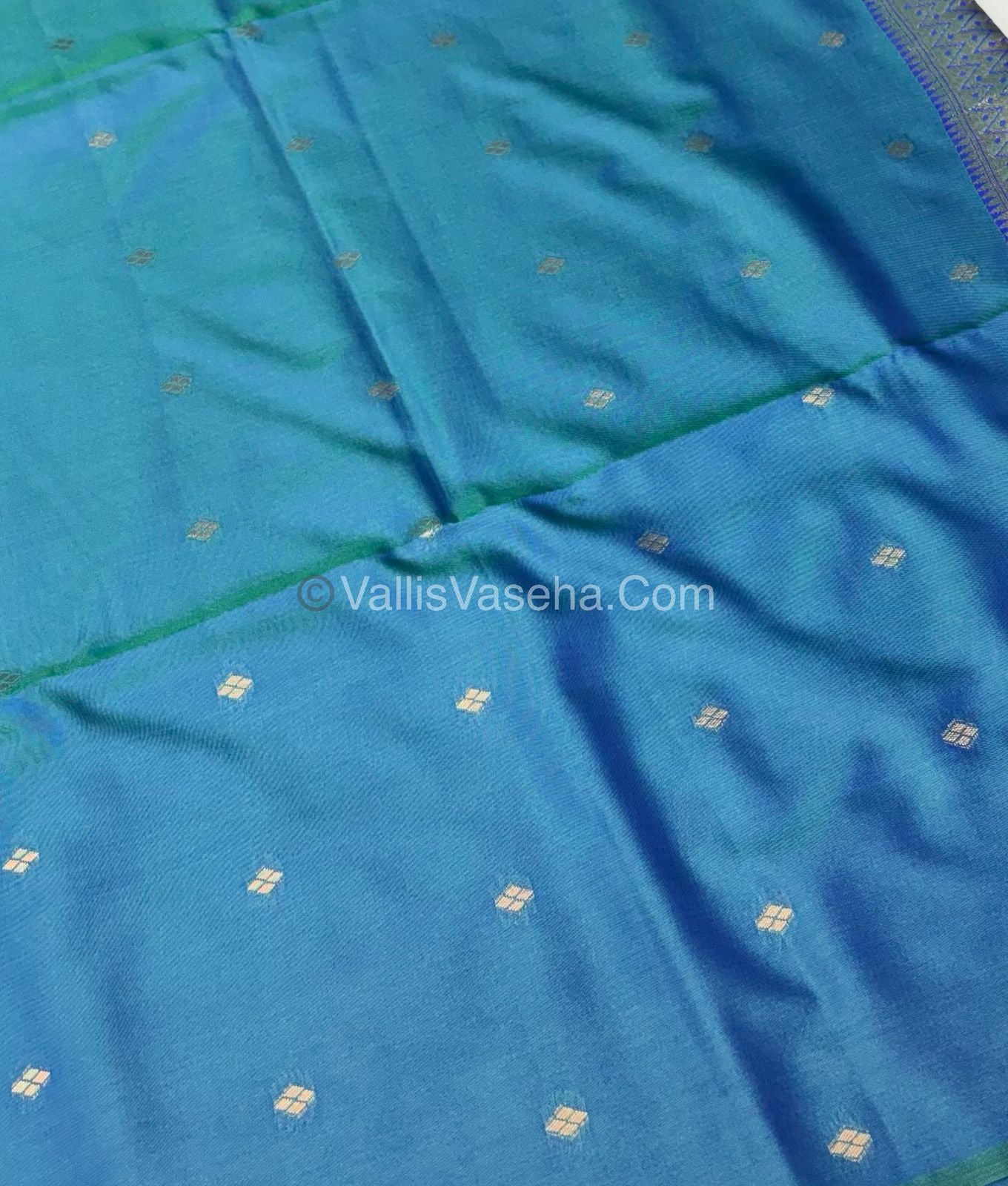 Semi Soft Silk - Border less - Peacock Blue Shade -VVSSS023
