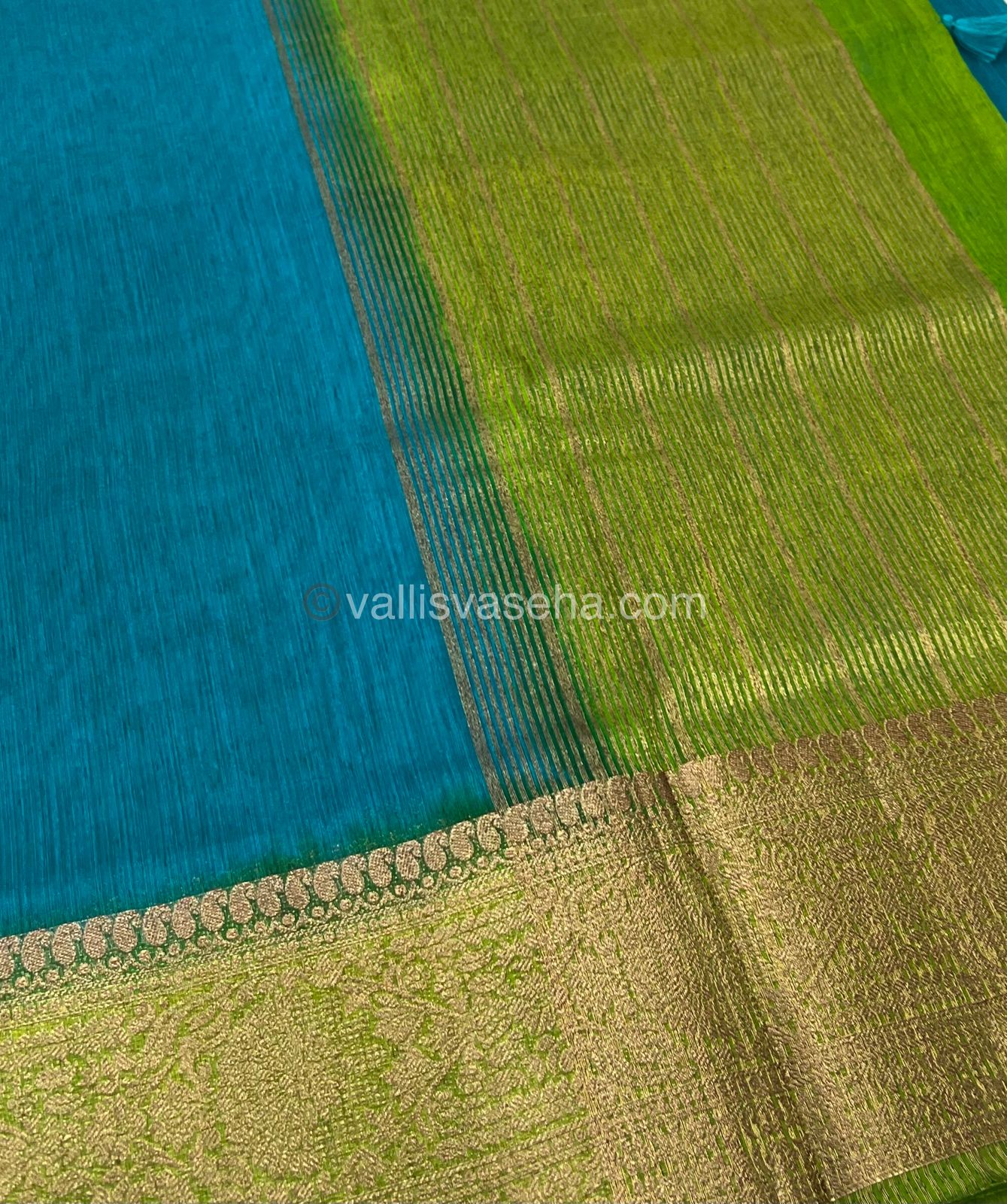 Bamboo Silk Saree - Blue with Green Shade - VVBSS001