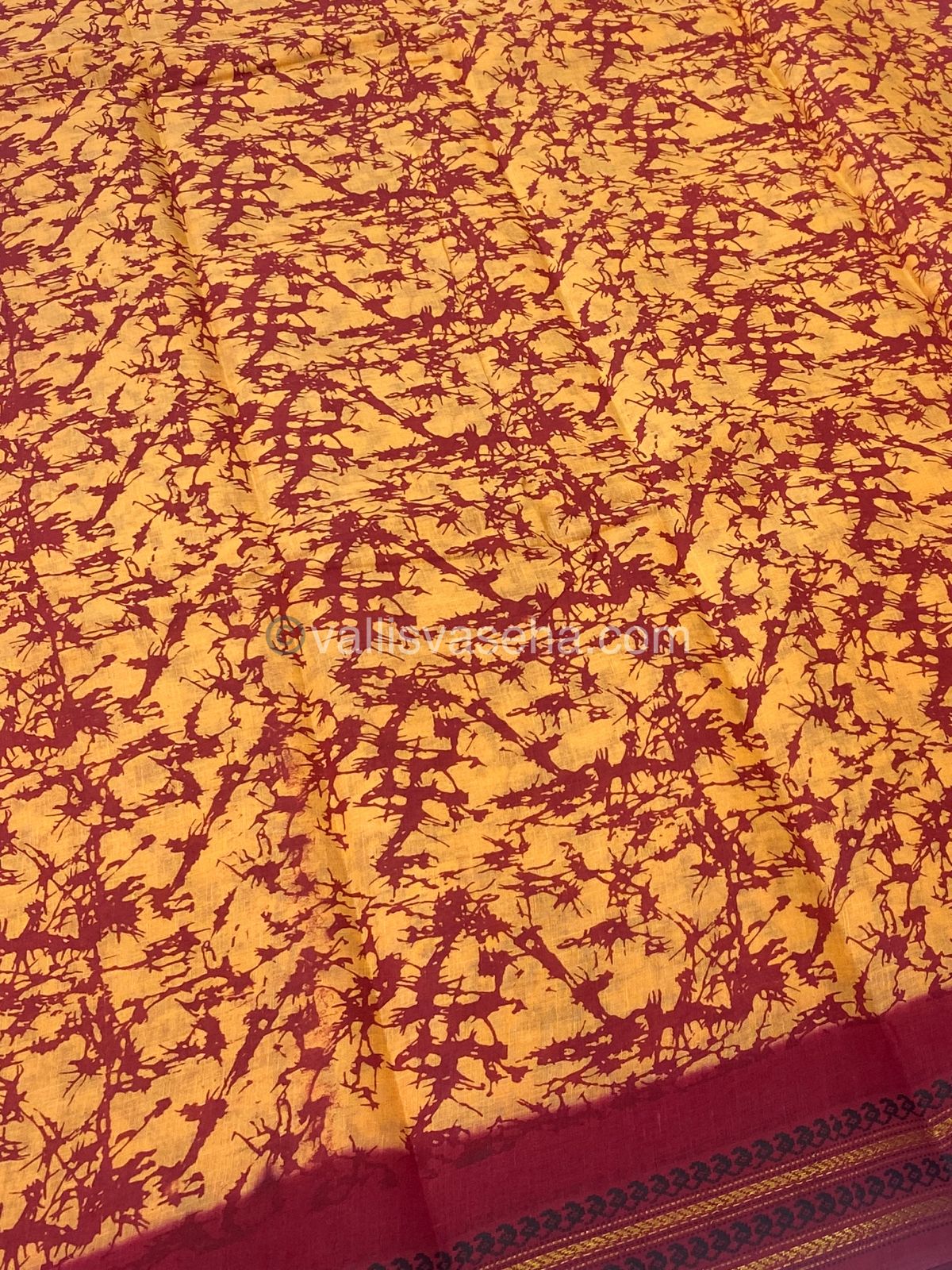 Sungudi Cotton Saree | Cloud Print - Peachish Orange with Pinkish Maroon Shade - VVSCV004