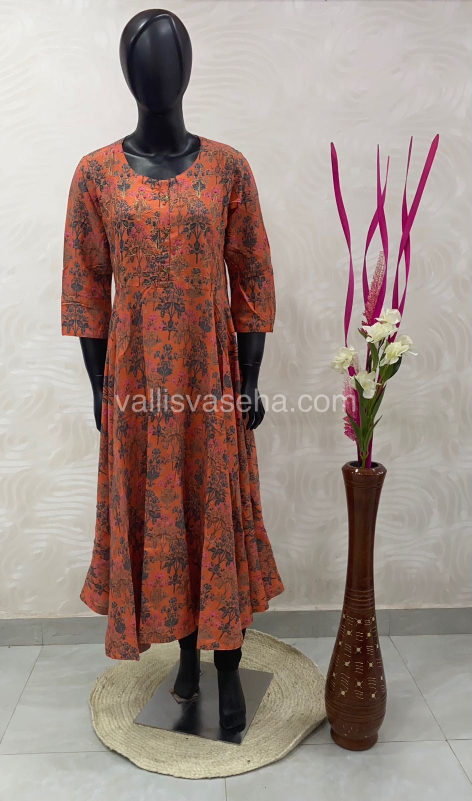 Ready Made - Long Floor Length Kurti - Peach Color - VV108447 & VV108448